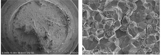 斷面宏觀形貌，裂紋源處斷口微觀形貌