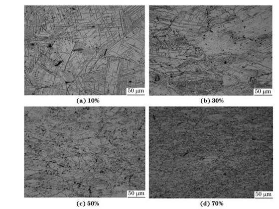 圖４ 在９８０ ℃、應(yīng)變速率為０．０１０s－１下壓縮至不同應(yīng)變量后GH４１６９合金的顯微組織