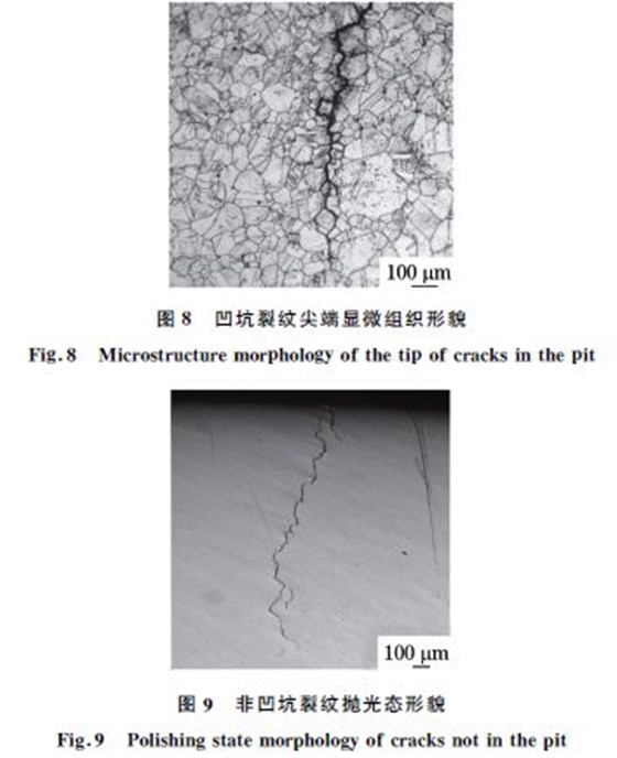 圖８ 凹坑裂紋尖端顯微組織形貌