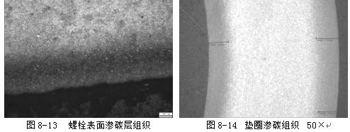 墊圈因硬度低進(jìn)行滲碳處理，滲碳處理后的滲碳組織見圖