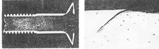 圖10-6 螺釘表面脫碳 ×3 圖10-7螺栓表面折疊裂紋 ×50
