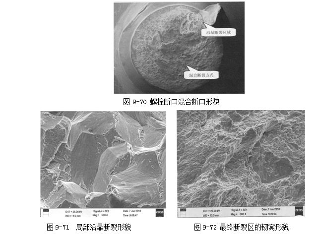 圖9-71 局部沿晶斷裂形貌 最終斷裂區(qū)的韌窩形貌