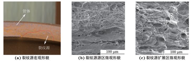 圖６ 裂紋源源區(qū)和擴展區(qū)斷口形貌