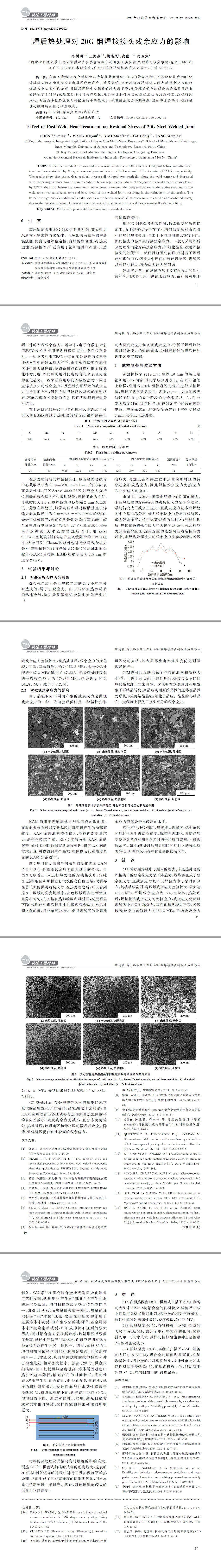 焊后熱處理對20G鋼焊接接頭殘余應(yīng)力的影響