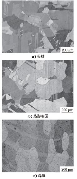 圖２ 焊接接頭各區(qū)域的顯微組織形貌