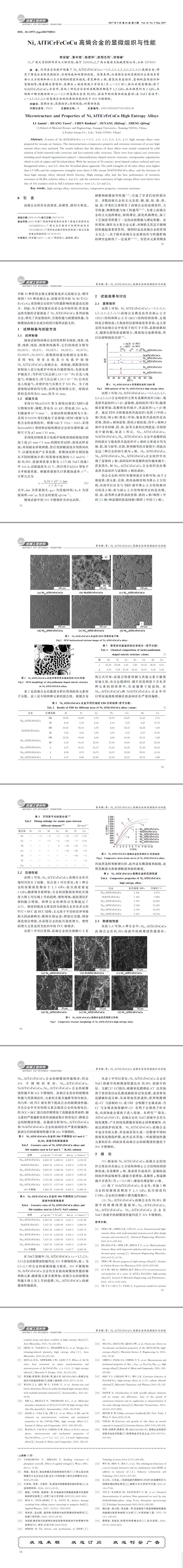 NixAlTiCrFeCoCu高熵合金的顯微組織與性能