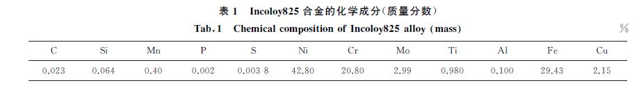 表１ Incoloy８２５合金的化學(xué)成分(質(zhì)量分?jǐn)?shù))