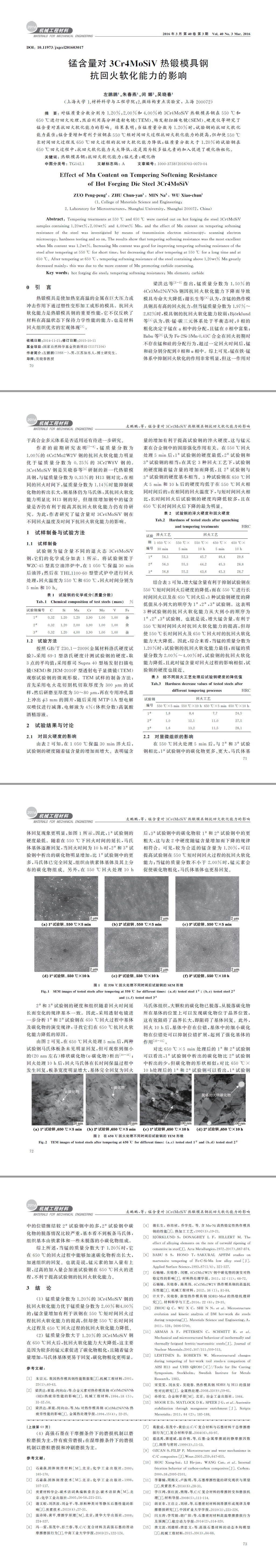 錳含量對(duì)3Cr4MoSiV熱鍛模具鋼抗回火軟化能力的影響